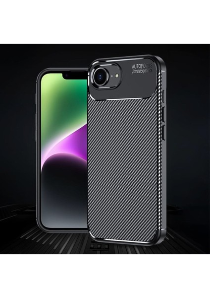 iPhone 16E Kılıf Focus Carbon Silikon Kapak Kamera Korumalı Deri Görünüm