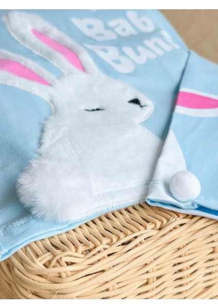 Kız Çocuk Pamuklu Mavi Tavşan Desenli Takım - Baby Bunny Sloganlı