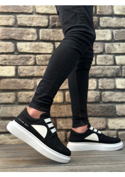 Ba0302 Boa Kalın Taban Bağcıksız Tarz Casual Siyah Beyaz Erkek Ayakkabı