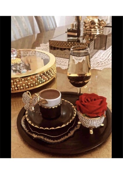 Siyah Renk Nokta Desensiz Aksesuarsız Servis Tepsisi Lüx Sunum Metal modelleri