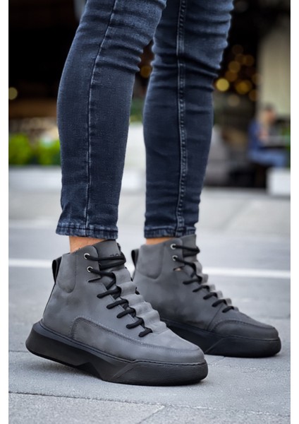BA0321 Gizli Bağcıklı Erkek Yüksek Taban Füme Spor Bot