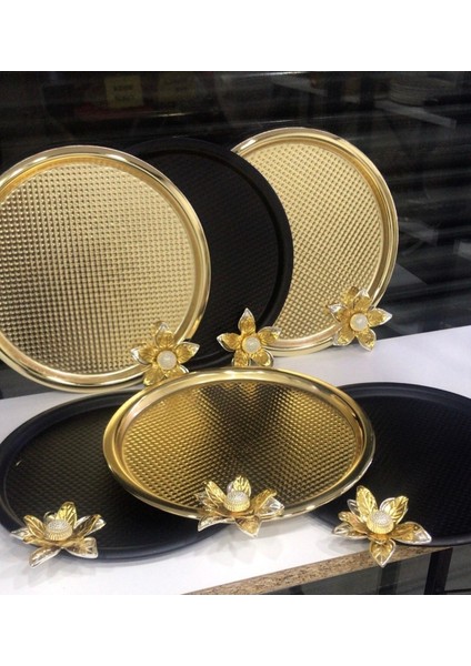2 Renk Seçeneği Gold ve Siyah 6 Lı Sunum Tepsisi Çiçek Aksesuarlı Model Lüx