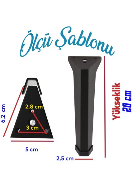 Mobilya Ayakları Ünite Baza Koltuk Ayağı Ayağı Sehpa Masa Puf Tabure Metal Ayakları Siyah 20 cm