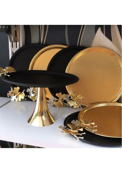 3 Adet Gold 3 Adet Siyah Sunum Tepsisi ve Siyah Kek Standı 7 Parça fiyatları