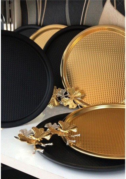 3 Adet Gold 3 Adet Siyah Sunum Tepsisi ve Siyah Kek Standı 7 Parça fırsatları