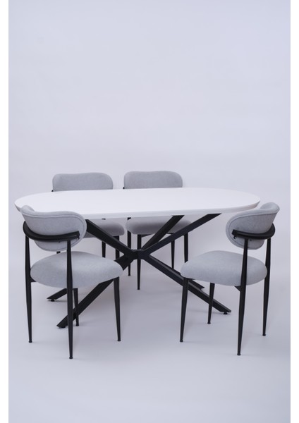 Bohem Metal Polo Boyalı Mdf Lak Panel Yemek Masa Takımı 90X170