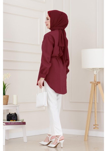 Monako Yaka Taşlı Tunik-Bordo