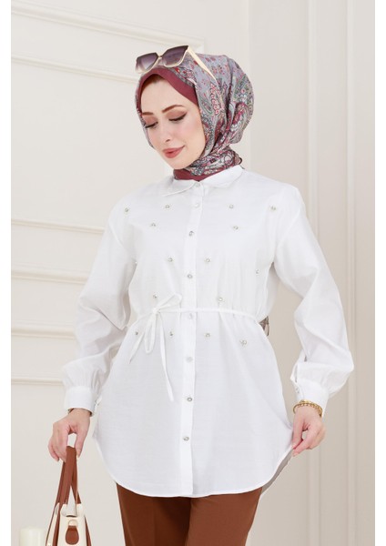 Monako Yaka Taşlı Tunik-Beyaz fırsatları
