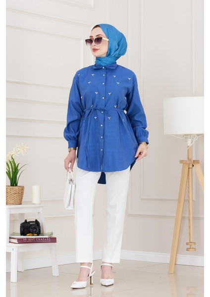 Monako Yaka Taşlı Tunik-Mavi modelleri