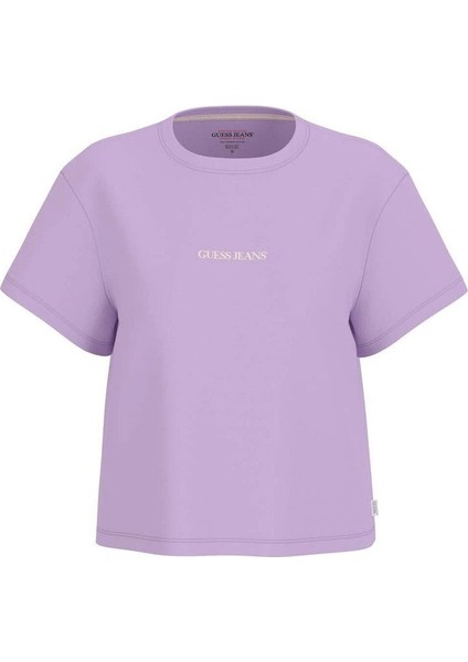 Guess Kadın Lila Nakış Logolu Boxy Tişört