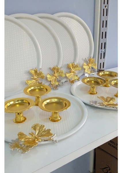 2 Model Bir Arada 6 Li Beyaz Tepsi ve 6 Li Gold Makaronluk