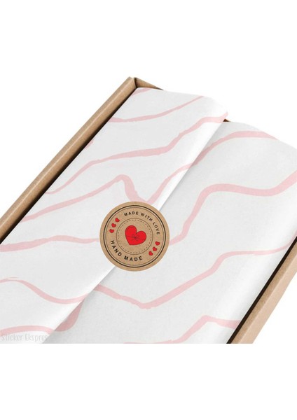 Kırmızı Kalpli Kraft Görünümlü Hand Made Teşekkürler Etiketi Paketleme ve Ürün Sticker modelleri