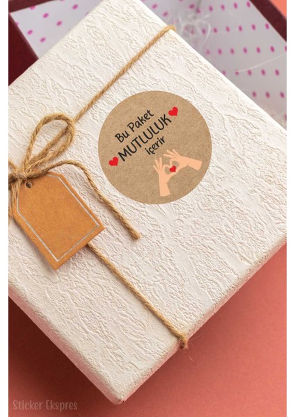 Bu Paket Mutluluk Içerir Kraft Görünümlü Paketleme ve Ürün Sticker Teşekkürler Etiketi fiyatları