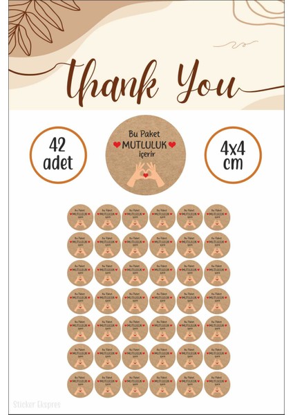 Bu Paket Mutluluk Içerir Kraft Görünümlü Paketleme ve Ürün Sticker Teşekkürler Etiketi fırsatları