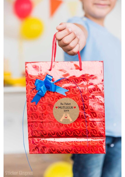 Bu Paket Mutluluk Içerir Kraft Görünümlü Paketleme ve Ürün Sticker Teşekkürler Etiketi indirimleri