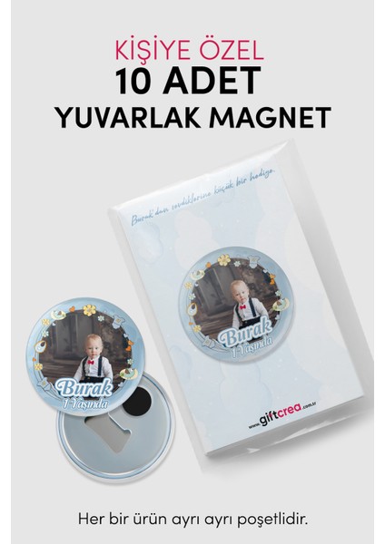 Yeni Doğan Erkek Bebek Için Hoş Geldin Magnet – Yuvarlak Açacaklı Fotoğraf Baskılı
