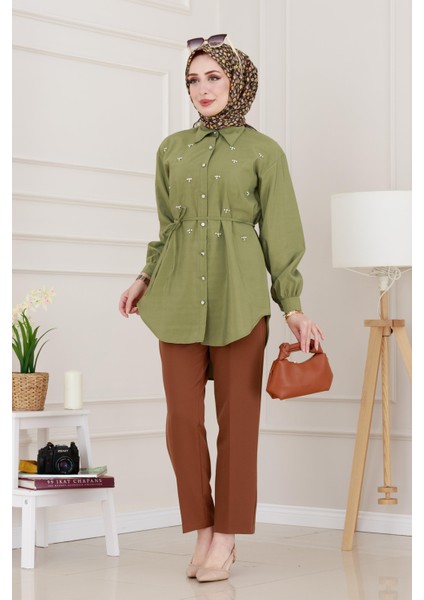 Monako Yaka Taşlı Tunik-Haki