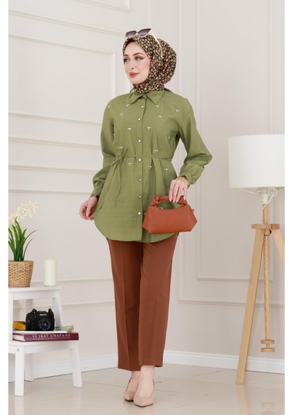 Monako Yaka Taşlı Tunik-Haki modelleri