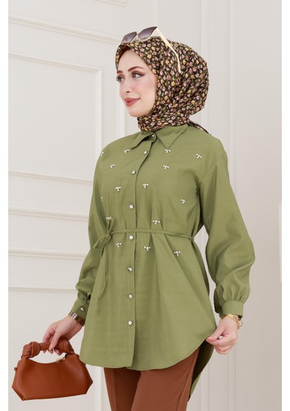 Monako Yaka Taşlı Tunik-Haki fırsatları