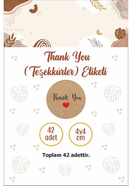 Kırmızı Kalpli Kraft Görünümlü Thank You Teşekkürler Etiketi Paketleme ve Ürün Sticker fırsatları
