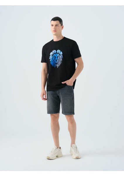 Regular Fit Siyah Erkek T-Shirt LF2039546 fırsatları