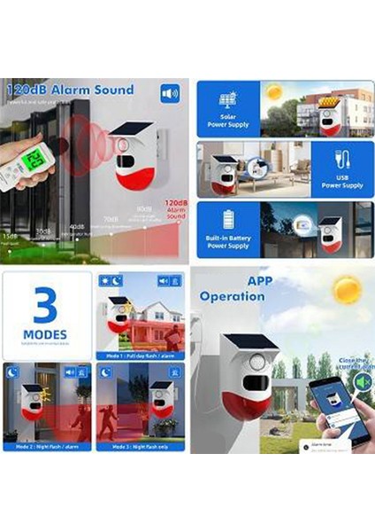 Graffiti Wifi Güneş Alarmı Açık Hırsız Alarmı Güneş Kızılötesi Dedektör Ses Işığı Siren CT80WR Uzaktan Kumanda Dc Tel (Yurt Dışından)