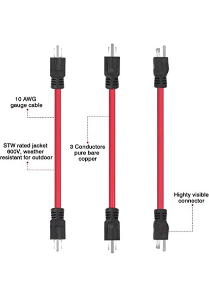3 Prong Erkek-Erkek Uzatma Kablosu, Abd Fişini Yanıtlamak Için Nema 5-15P (Yurt Dışından)
