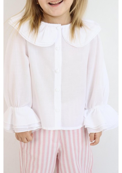 Yaka Detaylı Kız Çocuk Gömlek Ekru modelleri