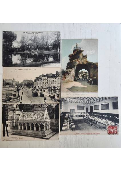 5 Adet Postadan Geçmiş Yabancı Kartpostallar, Siyah Beyaz 1908