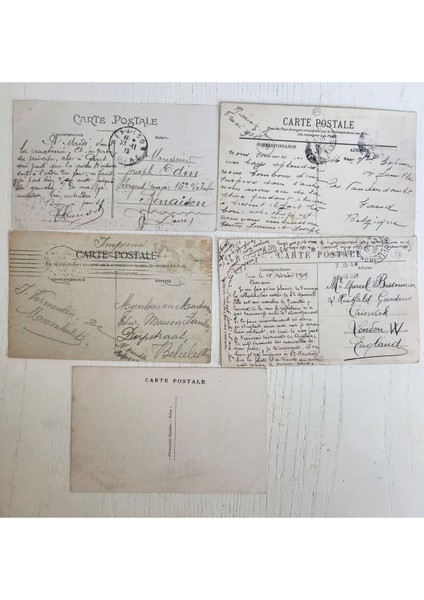 5 Adet Postadan Geçmiş Yabancı Kartpostallar, Siyah Beyaz 1908 fiyatları