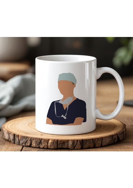 Kişiye Özel Doktor Tasarımlı Beyaz Seramik Baskılı Kupa Bardak 330 ml