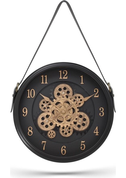 Premium Serisi Antik Eskitme Döner Çarklı Retro Tasarım 40 Santimetre Ev ve Ofis Duvar Saati Latin Rakamlı Siyah