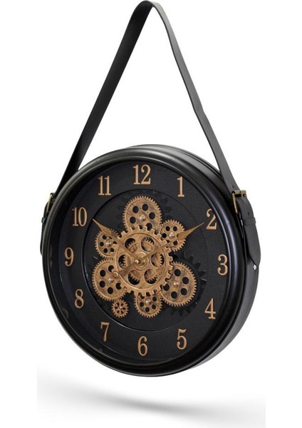 Premium Serisi Antik Eskitme Döner Çarklı Retro Tasarım 40 Santimetre Ev ve Ofis Duvar Saati Latin Rakamlı Siyah fiyatları