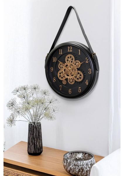 Premium Serisi Antik Eskitme Döner Çarklı Retro Tasarım 40 Santimetre Ev ve Ofis Duvar Saati Latin Rakamlı Siyah modelleri