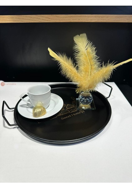 Altın Kenarlı Siyah Country Tarzı Dekoratif Tepsi 25 cm