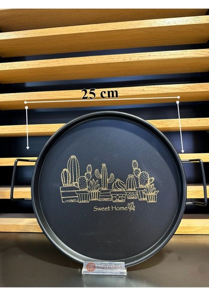 Altın Kenarlı Siyah Country Tarzı Dekoratif Tepsi 25 cm modelleri