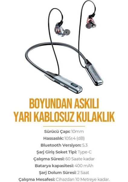AZ-BN02 Boyun Askılı Bluetooth Kulaklık (400MAH, 60 Saat Bekleme) fiyatları