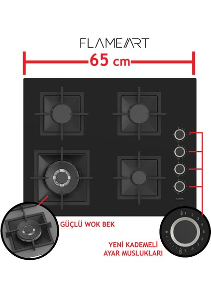 SC405-WFA Flameart Siyah Bğz. Döküm Izg. 65 cm Cam Ocak