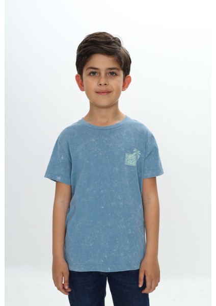 Erkek Çocuk Yıkamalı Göğsü Baskılı Tişört