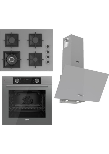 Flameart Sc Serisi Gri Set (SC408-WFA + XE63CPR +D088 ) - 65 Cm'lik Kare Döküm Izgara-Wok