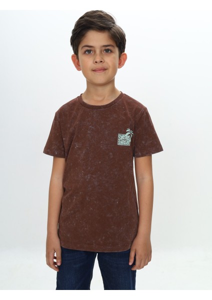 Erkek Çocuk Yıkamalı Göğsü Baskılı Tişört