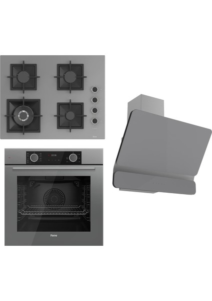 Flameart Sc Serisi Gri Set (SC408-WFA + XE63CPR +D082 ) - 65 Cm'lik Kare Döküm Izgara-Wok