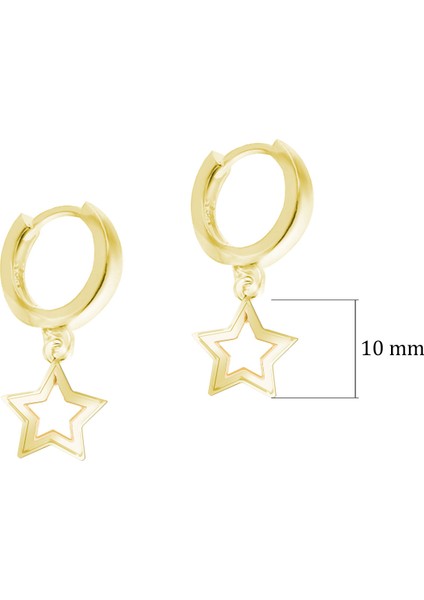 Gümüş Sade Yıldız Huggie Küpe SSYILDIZ03 Sarı Renk