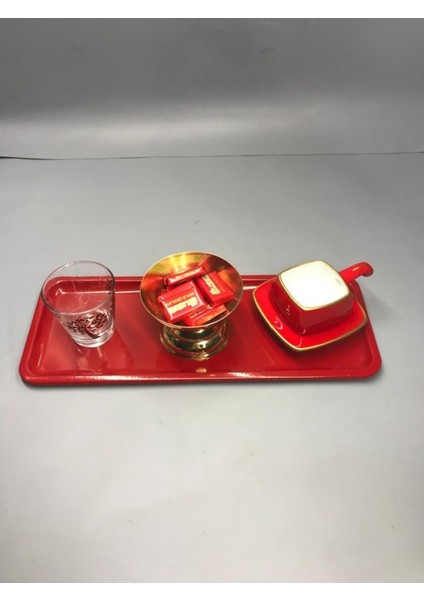 Paslanmaz Çelik Kırmızı Renk Baton Servis , Çay ,kahve ,ikramlık ve Sunum Tepsisi
