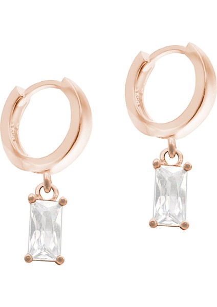 Baget Gümüş Huggie Küpe SSBAGET07 Kırmızı Renk