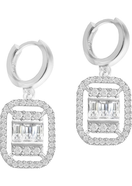 Baget Gümüş Huggie Küpe SSBAGET05 Beyaz Renk