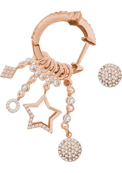 Çeşitli Figür Yuvarlak Sallantılı 925 Ayar Gümüş Küpe SSMULTI14 Kırmızı Renk