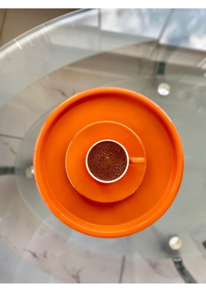 Metal Turuncu Tek Kişilik Dekoratif Çay, Kahve ve Pasta Servisi Sunum Tepsisi 23 cm