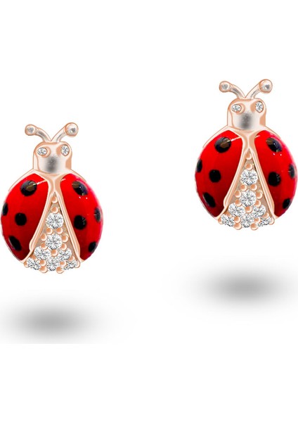 Uğur Böceği Gümüş Küpe Ssladybugk Kırmızı Renk