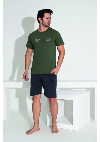 Erkek Şort Tshirt Pijama Takımı 25251 Yeşil